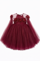 Abito per bambina Maison Ava rosso con applicazioni floreali MA FW25 GC50 MAROON MAISON AVA KIDS 
