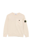 Felpa per bambino Stone Island Junior beige con applicazione logo sulla manica L1S166100017S0040 V0090 STONE ISLAND JUNIOR 