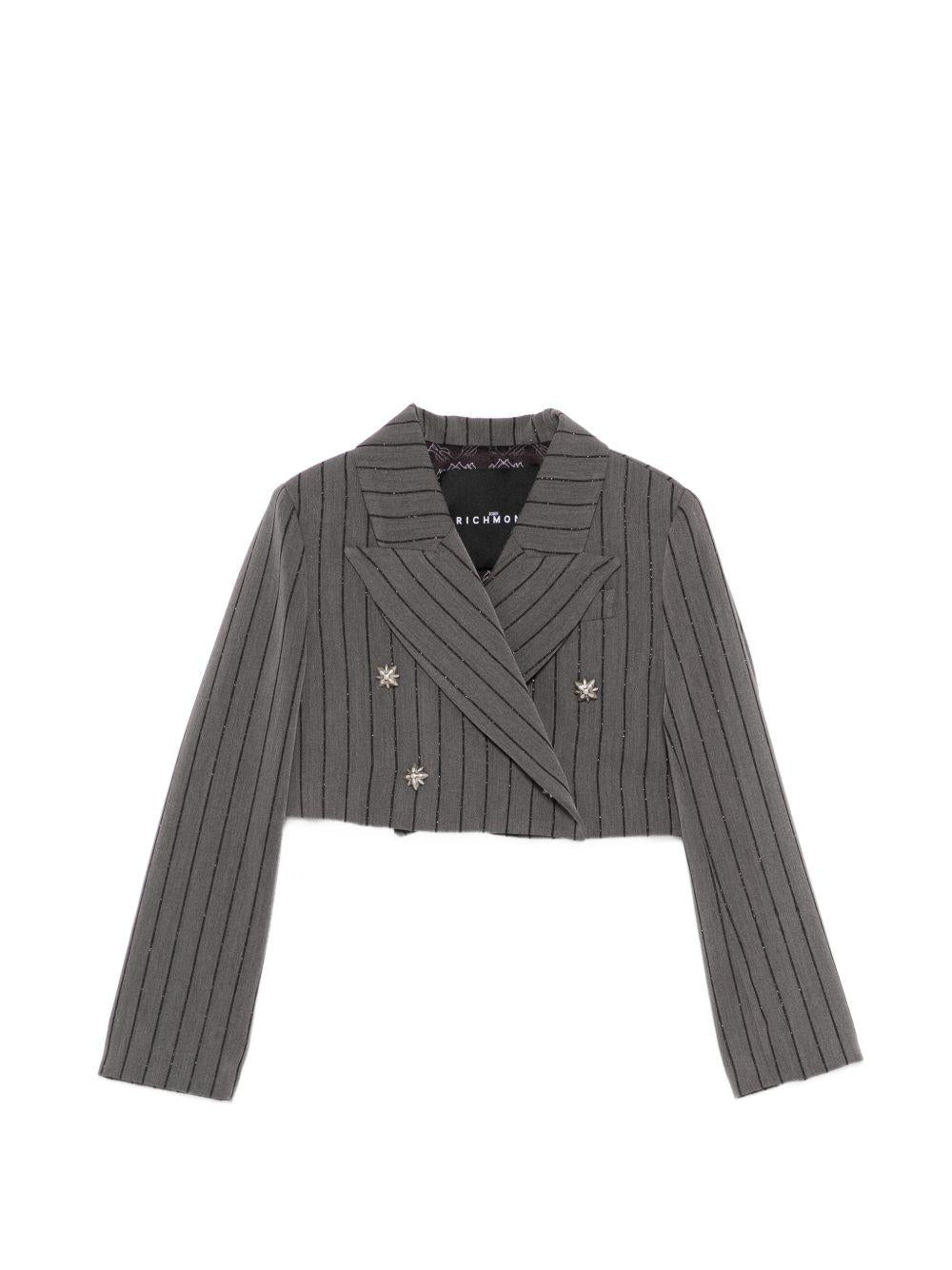 Giacca per bambina John Richmond Junior grigia con design gessato RGP26036GC GREY PINSTRIPE JOHN RICHMOND KIDS 