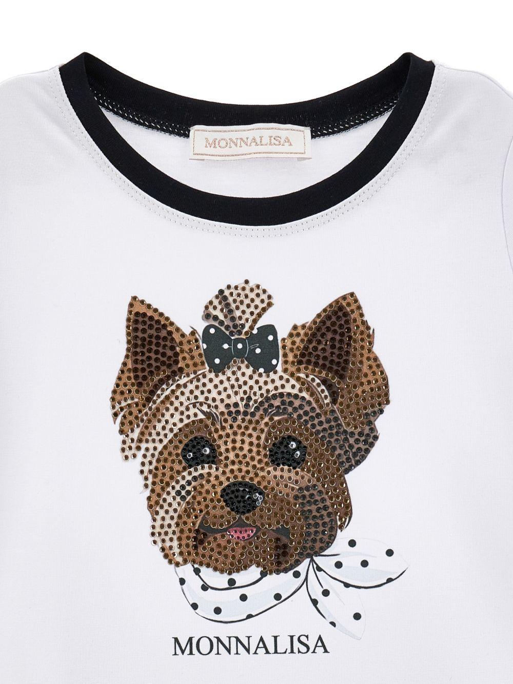 Abito per bambina Monnalisa bianco e nero con stampa cagnolina 19G919 7032 9950 MONNALISA KIDS 