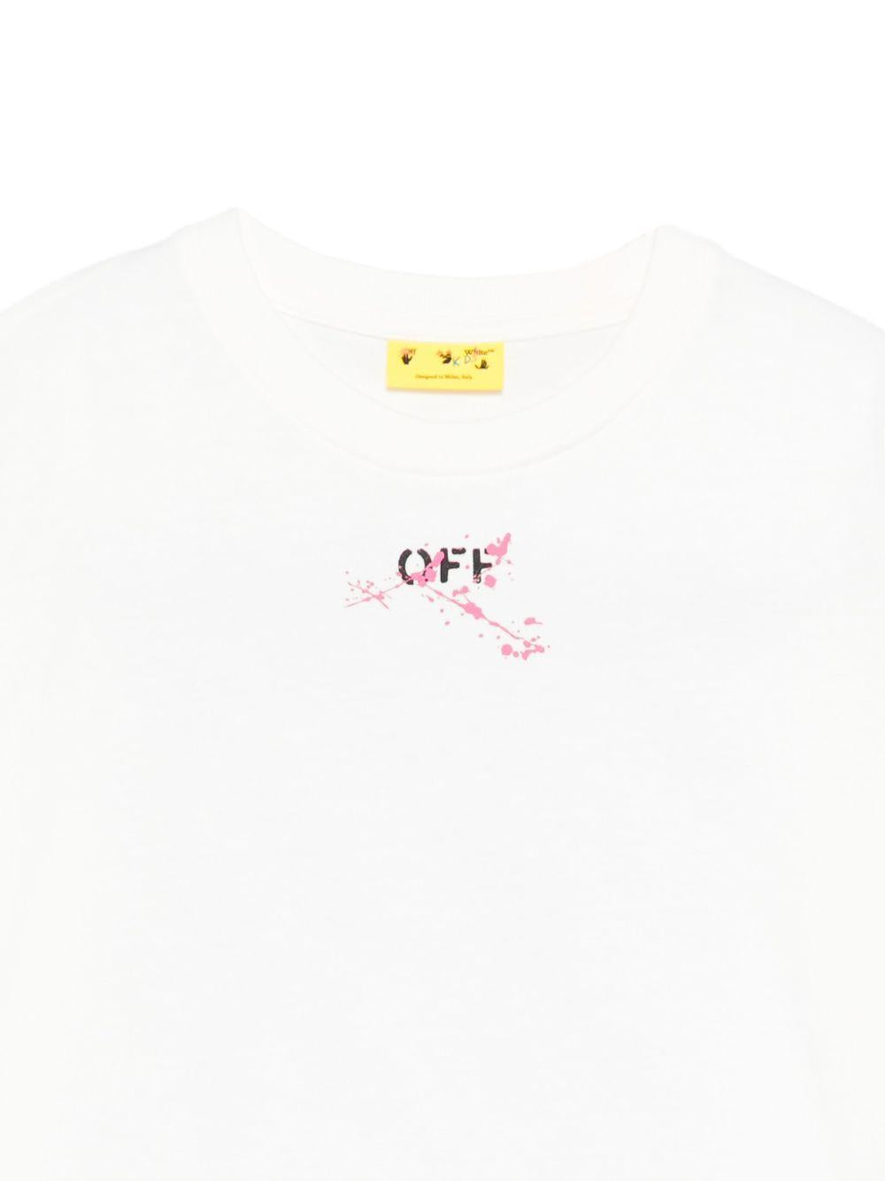 T-shirt per bambina Off-White Kids bianca con effetto vernice e logo stampato OGAA001F25JER008 0132 OFF WHITE KIDS 