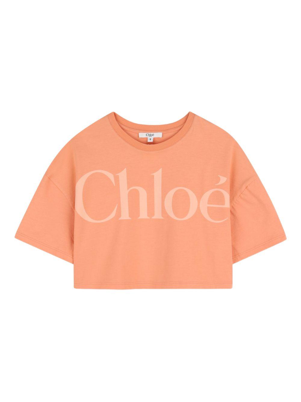 T-shirt per bambina Chloé Kids arancione con logo sul davanti C20859 43A CHLOE' KIDS 