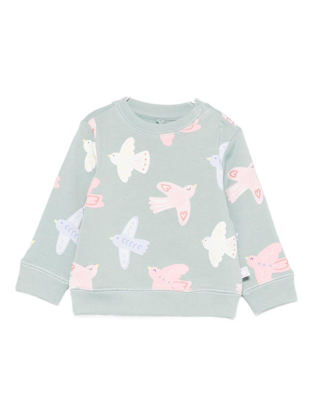 Felpa per neonata Stella McCartney Kids verde con stampa uccellini TX4070 Z3206 923MC STELLA McCARTNEY KIDS 