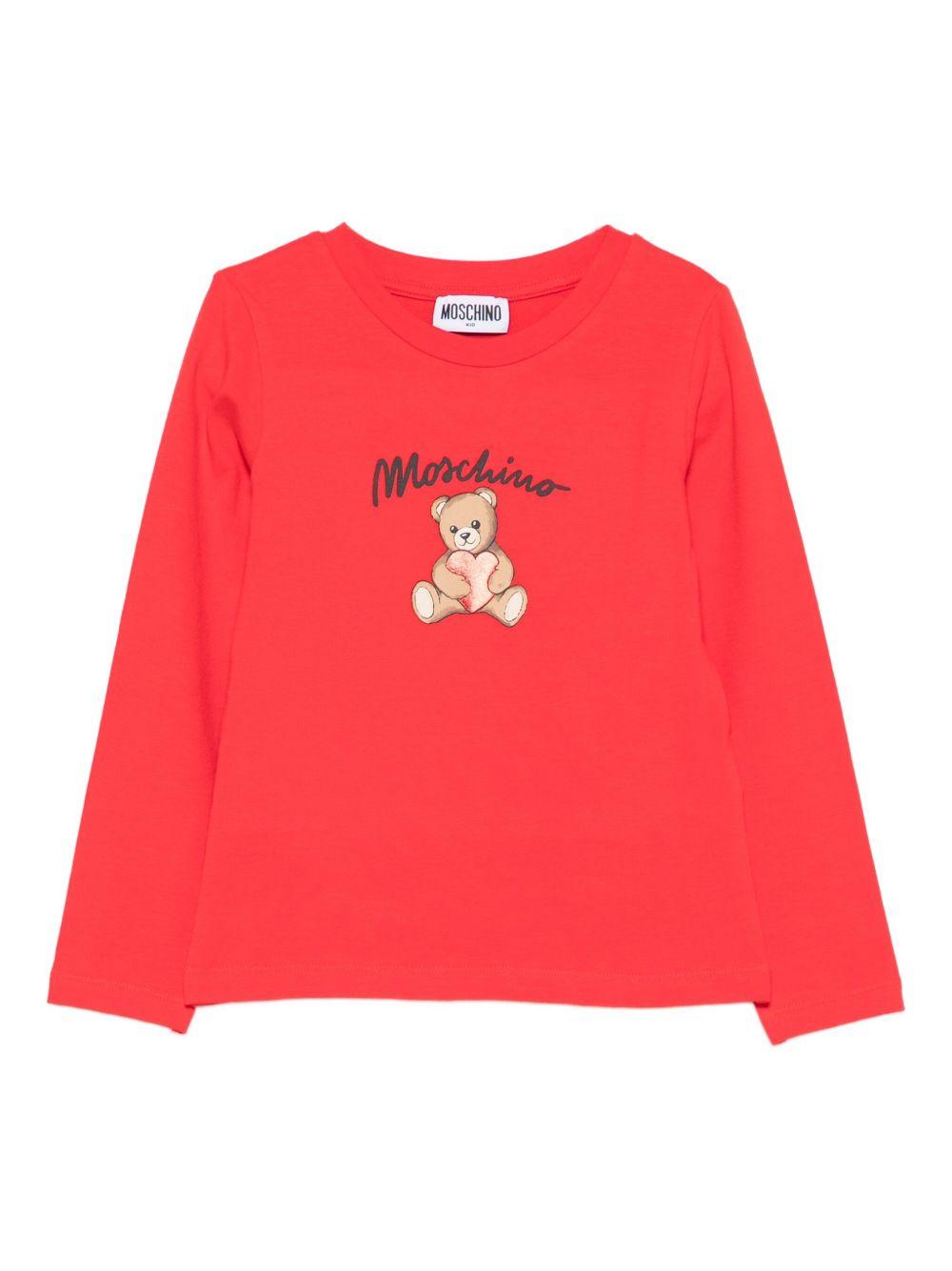 T-shirt per bambina Moschino Kids rosso maniche lunghe HDO010LBA11 50109 MOSCHINO KIDS 