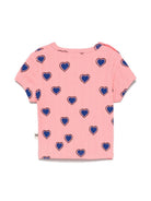 T-shirt per neonata Mini Rodini rosa con stampa a cuori 2522013128NB PINK MINI RODINI KIDS 