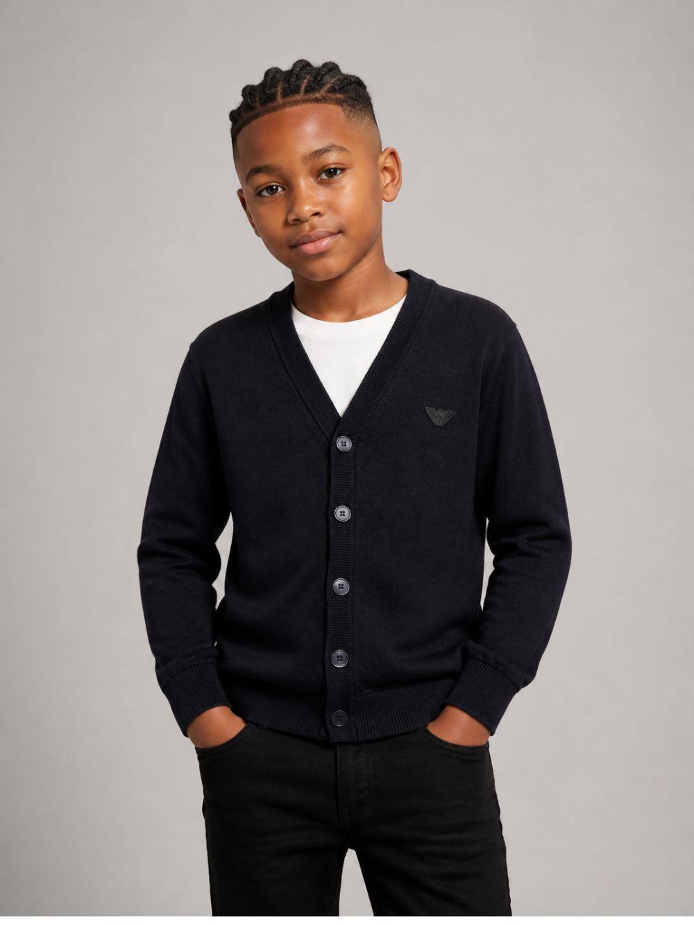 Cardigan per bambino Emporio Armani Kids blu con toppa con logo EB000437 AF28773 UB118 EMPORIO ARMANI KIDS 
