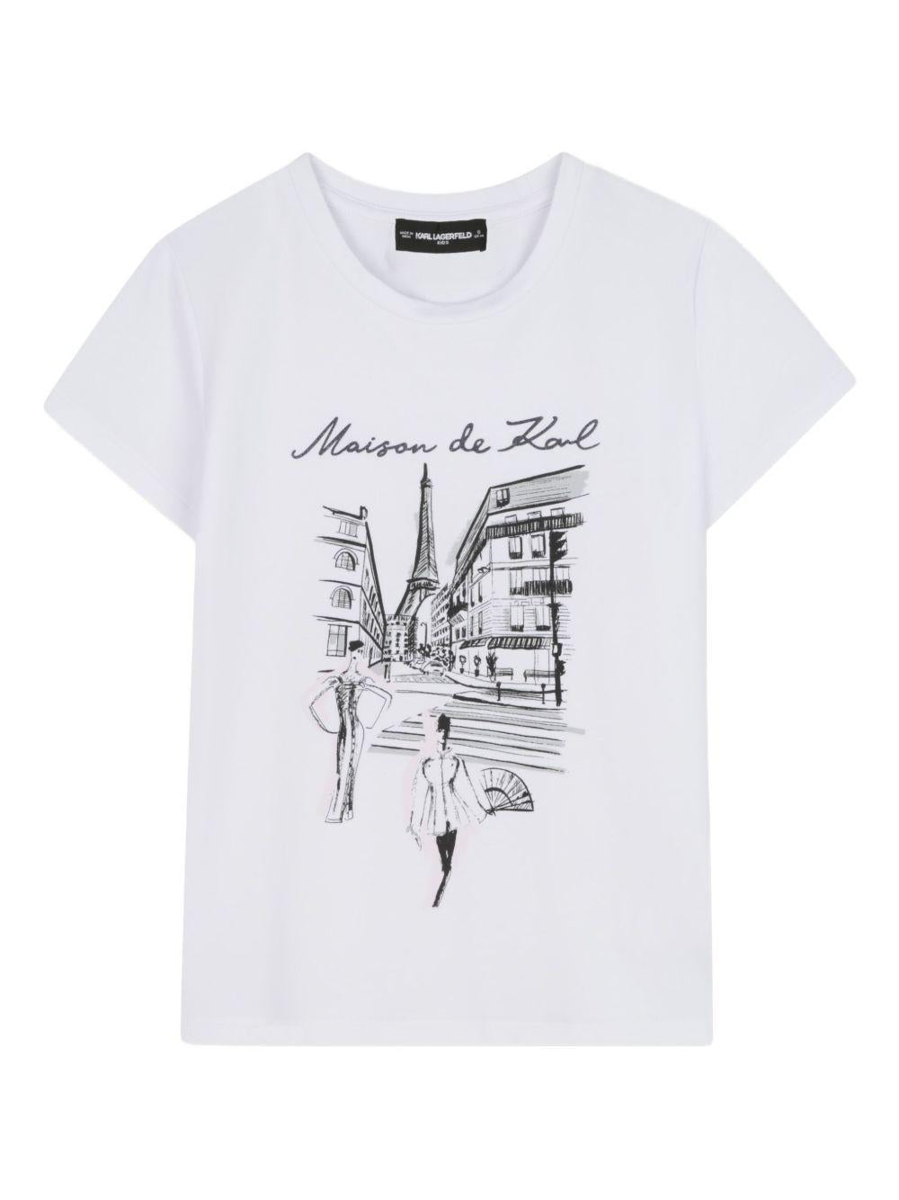 T-shirt per bambina Karl Lagerfeld Kids bianca con stampa Maison de Karl Z30939 10P KARL LAGERFELD KIDS 