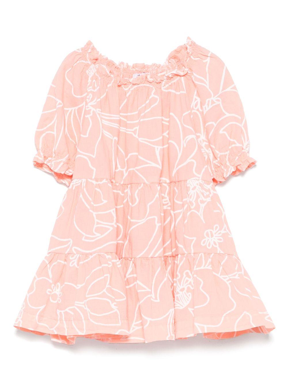 Abito con stampa a fiori per neonata Il Gufo rosa con scollo increspato P25VM786C6068NB 249 IL GUFO KIDS 
