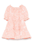 Abito con stampa a fiori per neonata Il Gufo rosa con scollo increspato P25VM786C6068NB 249 IL GUFO KIDS 