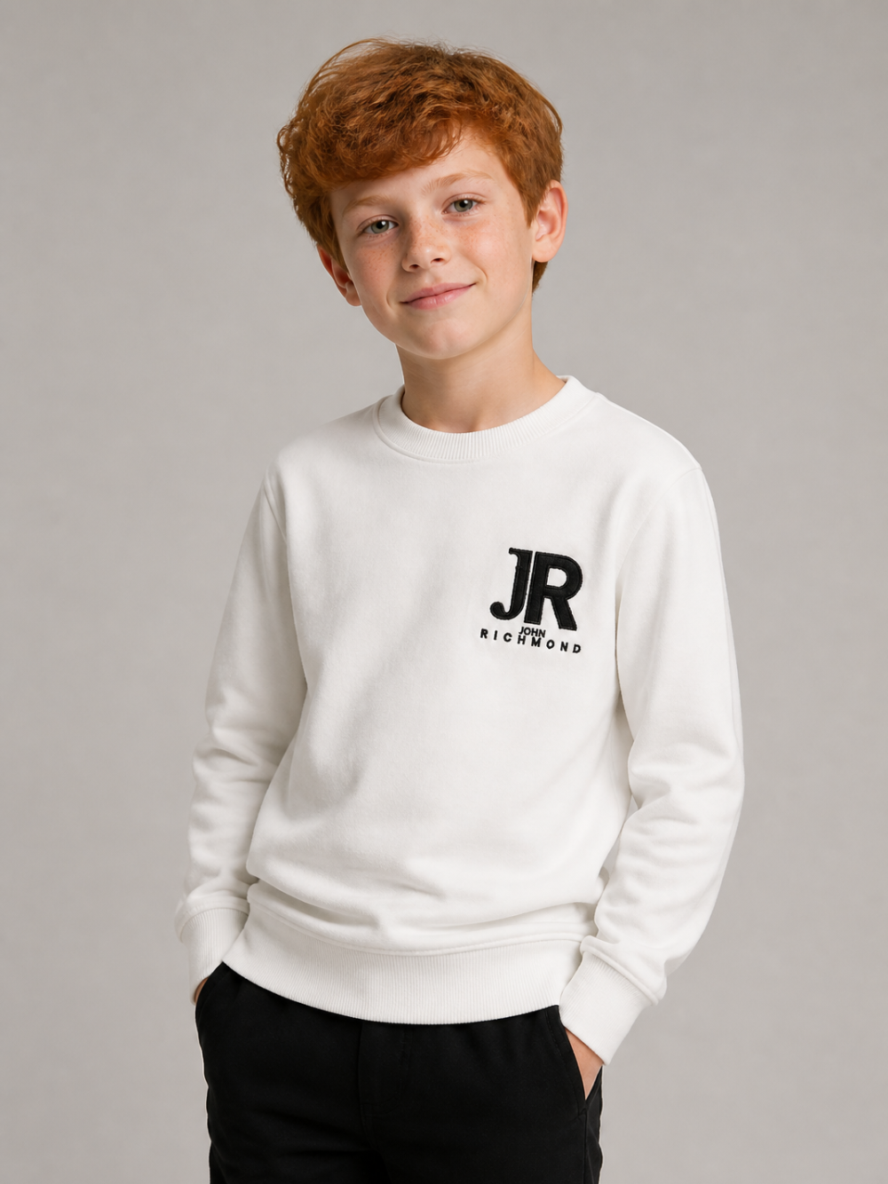 Maglione per bambino John Richmond Kids bianco con ricamo logo RBA26168MA OFF-WHITE JOHN RICHMOND KIDS 