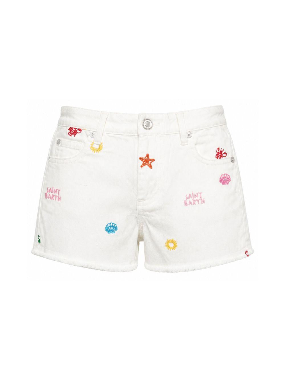 Shorts per bambina MC2 Saint Barth Kids bianchi con ricami marini KOK0001 03325L MC2 ST. BARTH KIDS 