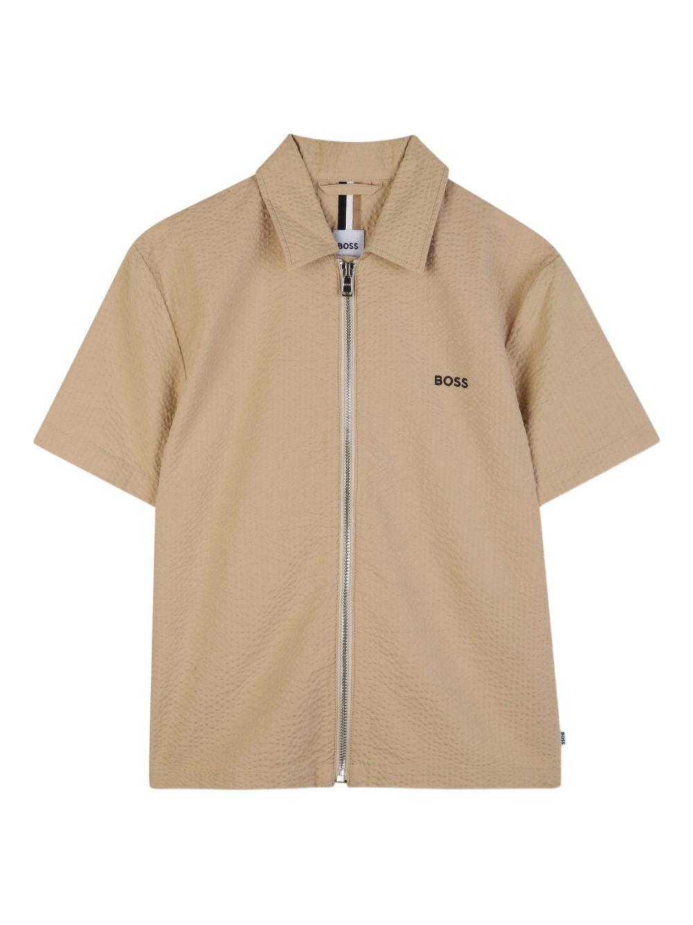 Camicia per bambino Boss Kids beige a maniche corte con zip J52946 249 BOSS KIDS 