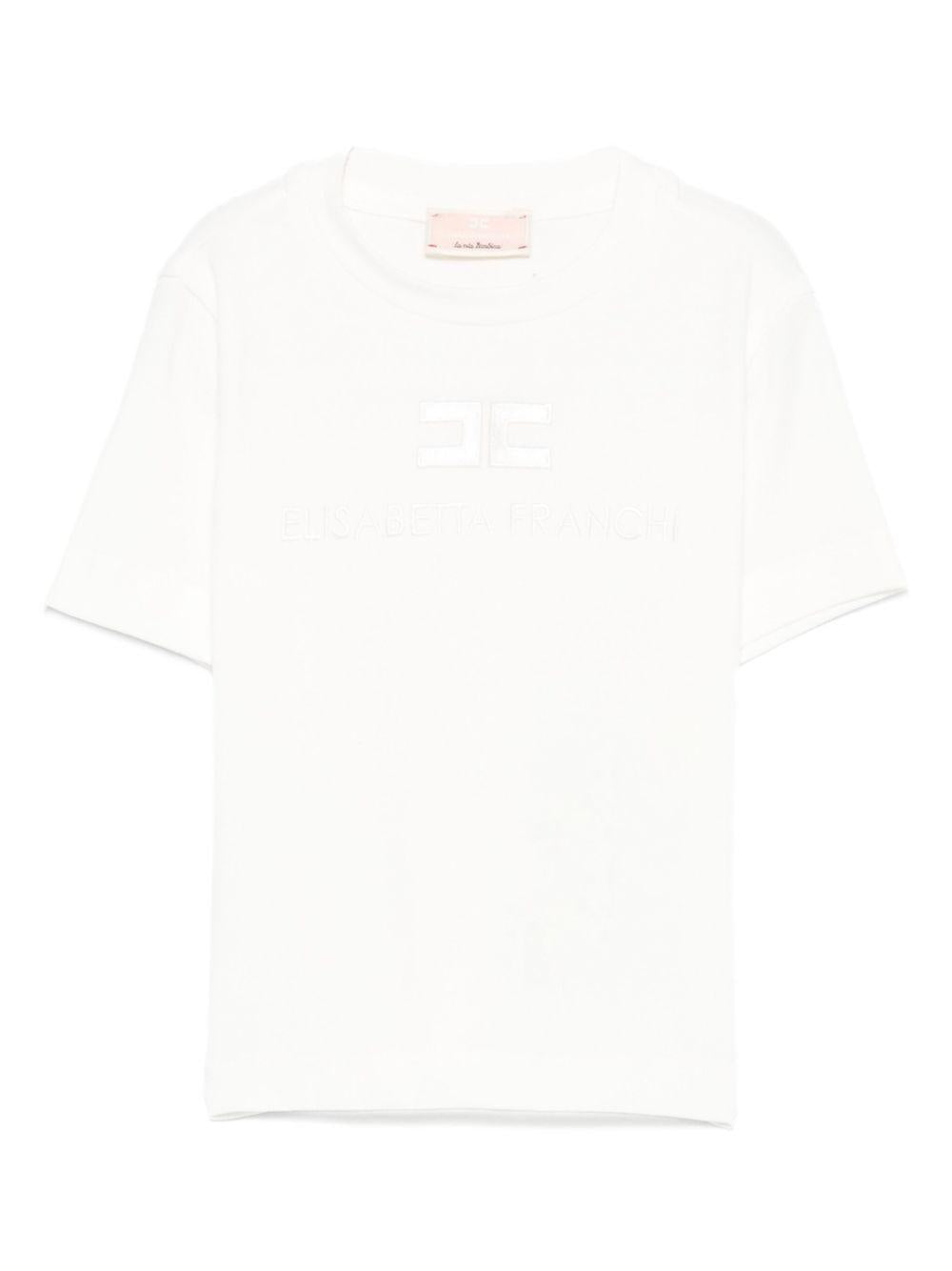 T-shirt per neonata Elisabetta Franchi La Mia Bambina bianco con logo ricamato EGTS0980JE006 0000 ElISABETTA FRANCHI 