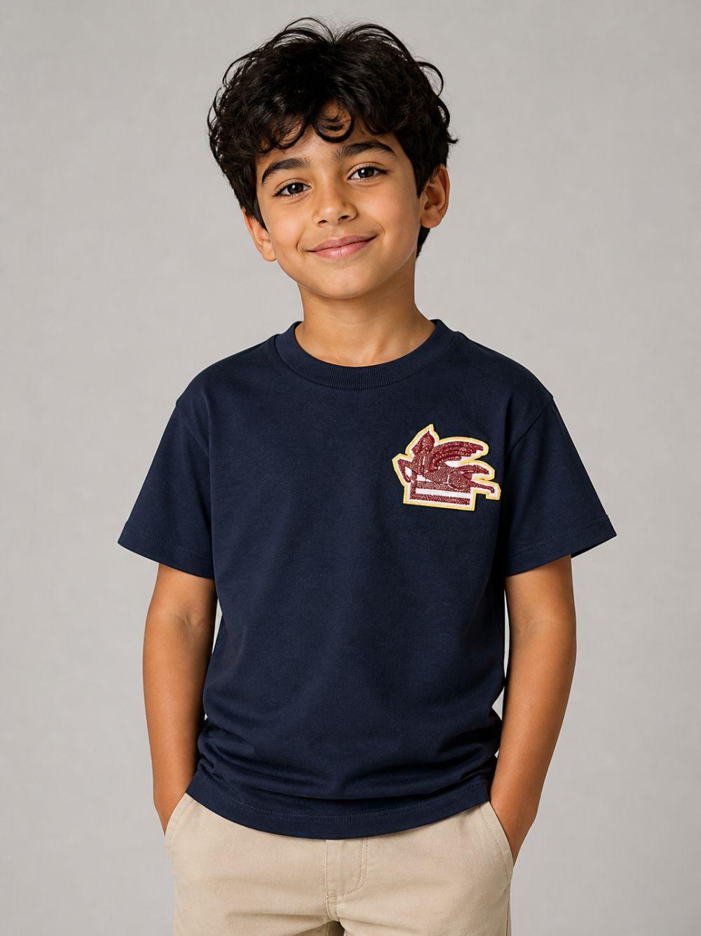 T-shirt per bambino Etro Kids blu con ricamo Pegaso sul davanti GZ8P51 Z3672 617 ETRO KIDS 