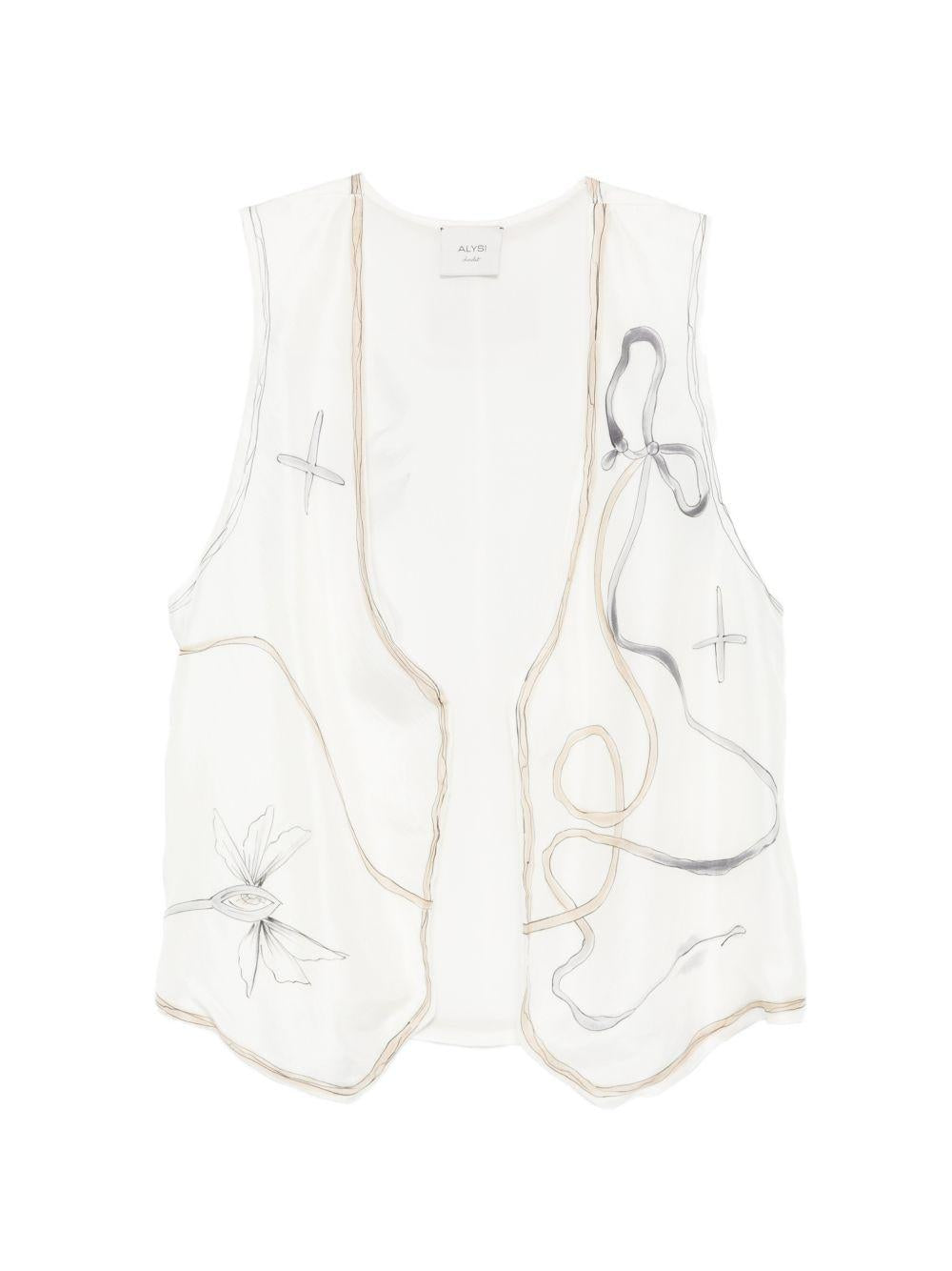 Gilet da donna Alysi bianco con stampa floreale 216812 P6202 BURRO ALYSI 