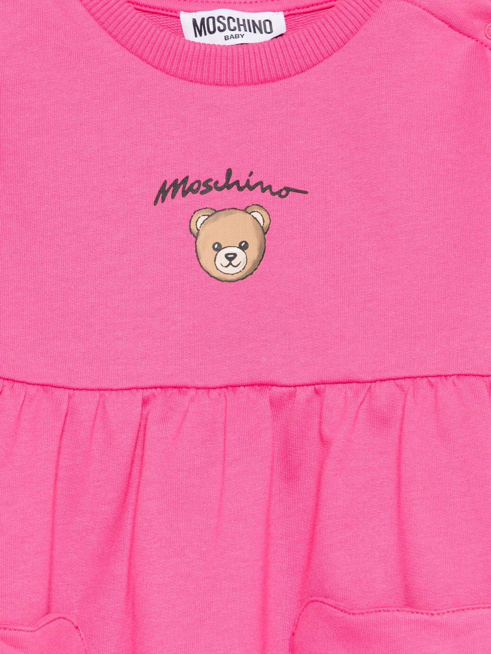 Abito per neonata Moschino Kids fucsia con stampa Teddy Bear sul davanti MDV0DGLCA19 50533 MOSCHINO KIDS 