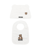 Set berretto e bavaglino per neonati Moschino Kids bianco con motivo Teddy Bear MUY08LLCA40 10063 MOSCHINO KIDS 