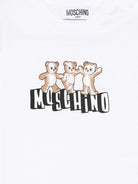 T-shirt per neonati Moschino Kids bianca con stampa tre Teddy Bear MUM04KLAA17 10101 MOSCHINO KIDS 