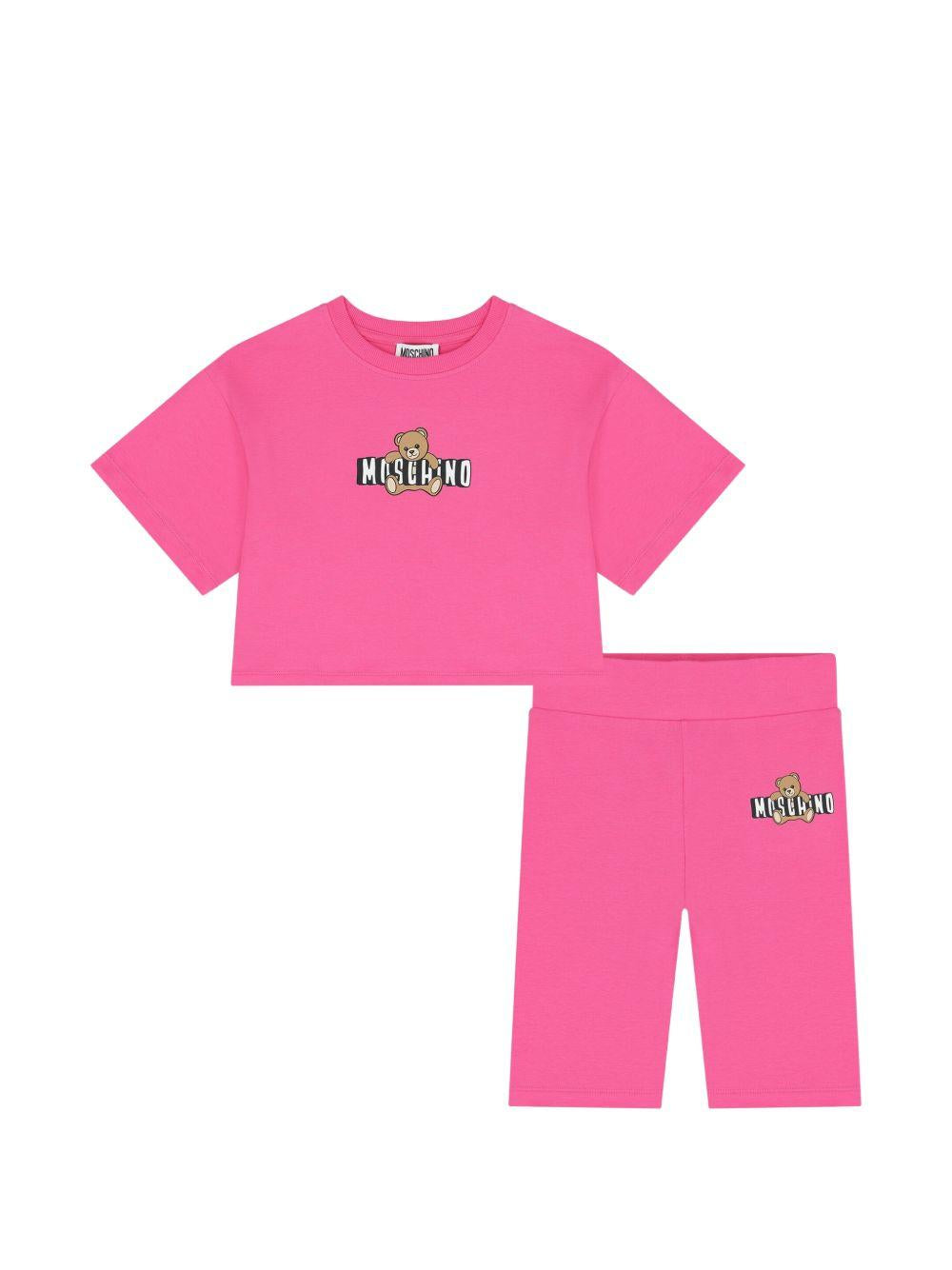 Set t-shirt e shorts per bambina Moschino Kids fucsia con stampa Teddy Bear HAG01HLBA00 50533 MOSCHINO KIDS 