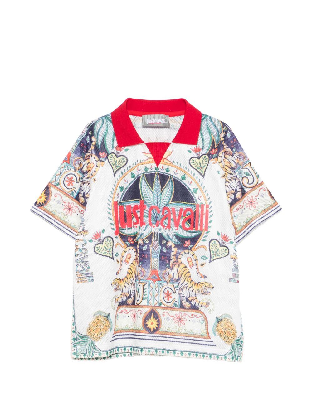T-shirt per bambino Just Cavalli Kids bianco con stampa tigrata JGP26106PO PALM PRISTINE ROBERTO CAVALLI KIDS 