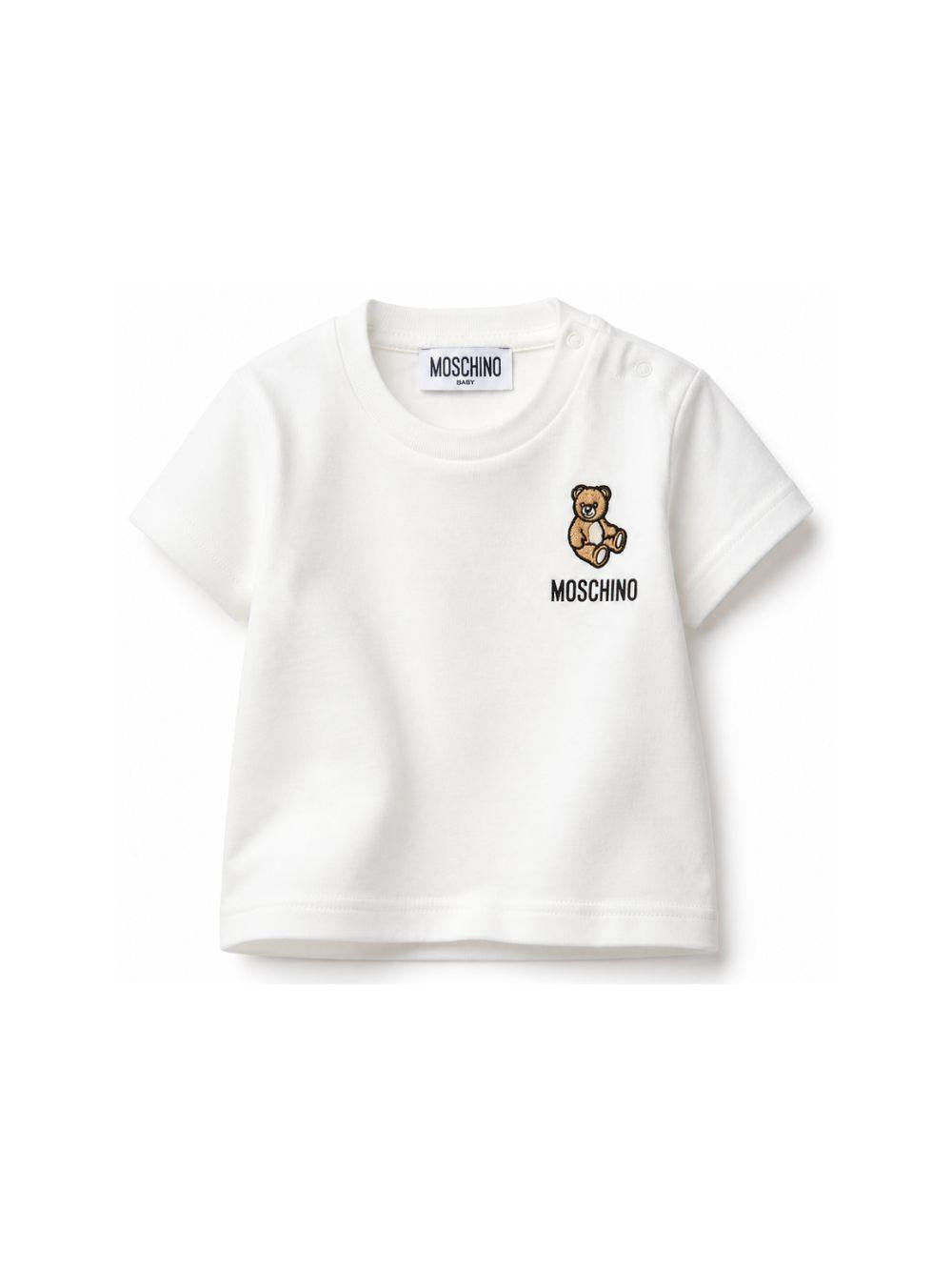 T-shirt per neonati Moschino Kids bianca con ricamo orsetto MUM04TLAA02 10063 MOSCHINO KIDS 