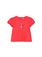 T-shirt per neonata Moschino Kids rossa con stampa Teddy Bear con cuore MLM02BLBA00 50109 MOSCHINO KIDS 