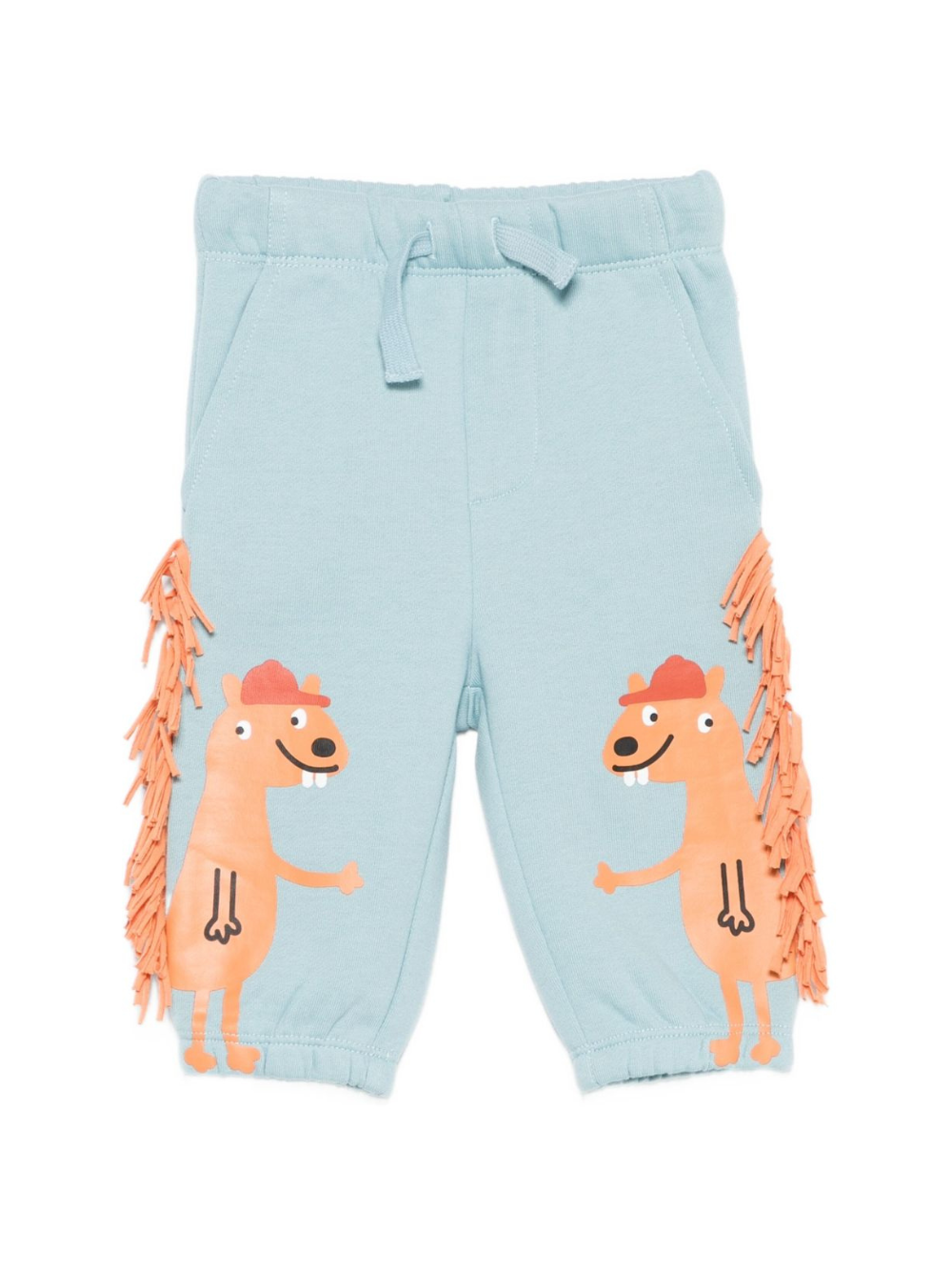 Pantaloni per neonato Stella McCartney Kids azzurro con frange e stampa animalier TX6590 Z3059 670 STELLA McCARTNEY KIDS 