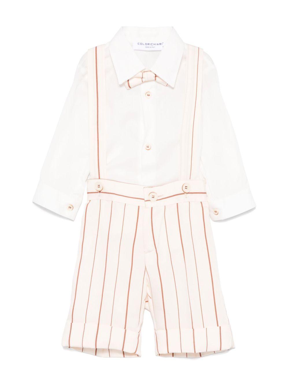 Set cardigan, camicia e shorts per neonato Colorichiari marrone e beige a righe MN408122 4776 28 COLORICHIARI 