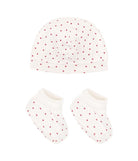 Set cuffietta e babbucce per neonati Petit Bateau bianco con stampa cuoricini all-over A0ARZ 00 PETIT BATEAU 