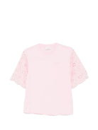 T-shirt da donna MC2 Saint Barth rosa con maniche in pizzo sangallo MSA0002 08716L MC2 ST. BARTH 