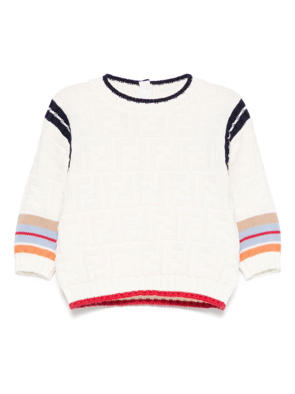 Maglione per neonato Fendi Kids beige con dettaglio a righe BMG110 AUKN F0ZA0 FENDI KIDS 