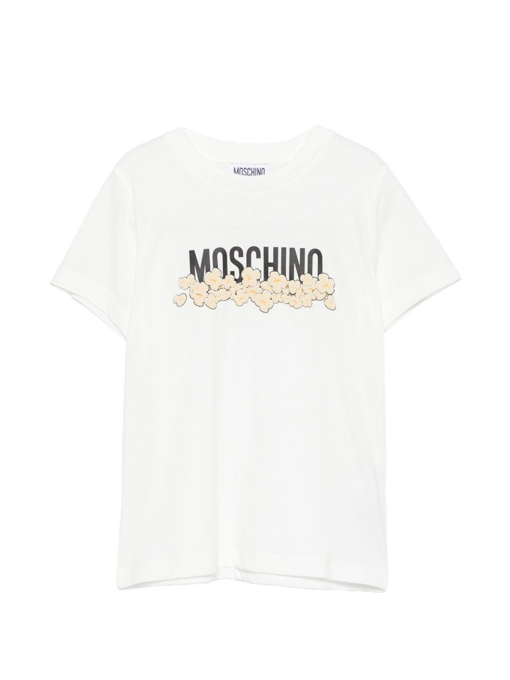 T-shirt per bambini Moschino Kids bianca con stampa grafica con logo H6M058LAA20 10063 MOSCHINO KIDS 