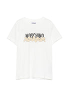 T-shirt per bambini Moschino Kids bianca con stampa grafica con logo H6M058LAA20 10063 MOSCHINO KIDS 