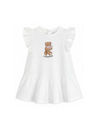 Abito per neonata Moschino Kids bianco con ruches MDV0DILFA06 10101 MOSCHINO KIDS 