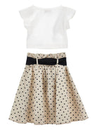 Set t-shirt e gonna per bambina Monnalisa beige con stampa a pois 11G504 7600 0350 MONNALISA KIDS 