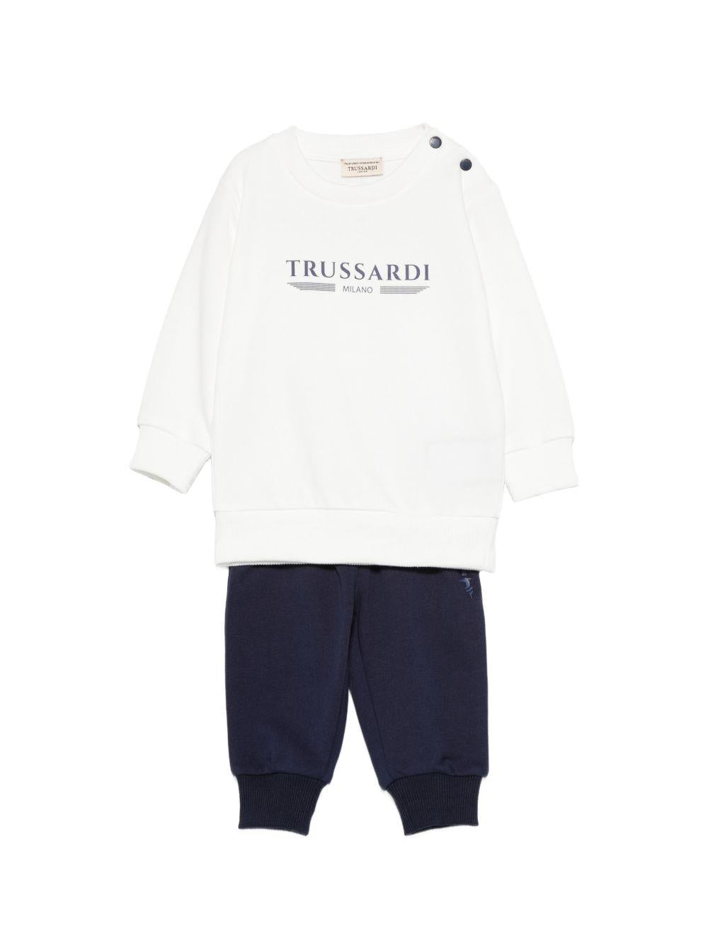 Completo felpa e pantaloni per neonato Trussardi Junior bianco e blu con dettaglio logo TIP26101CF OFF-WHITE TRUSSARDI KIDS 