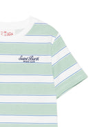 T-shirt per bambino MC2 Saint Barth Kids bianca e verde con motivo a righe orizzontali POT0002 01022L MC2 ST. BARTH KIDS 