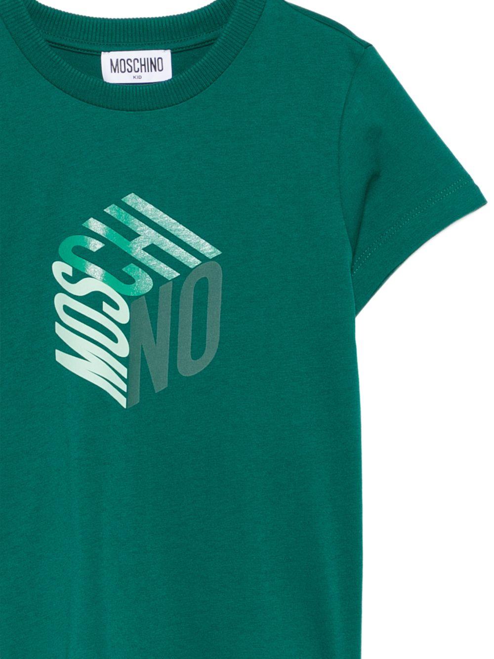 T-shirt per bambini Moschino Kids verde con stampa grafica del logo HMM05VLAA57 30327 MOSCHINO KIDS 