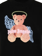 T-shirt per bambina Palm Angels Kids nera con stampa grafica Teddy PGAA002S26JER001 110 PALM ANGELS KIDS 