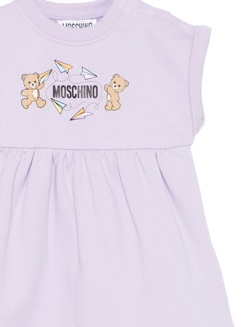 Abito per neonata Moschino Kids viola con stampa Teddy Bear MDV0DFLCA86 51683 MOSCHINO KIDS 