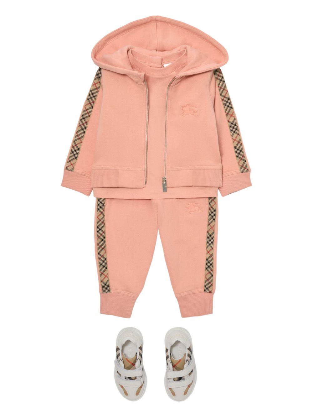 Felpa per neonata Burberry Kids rosa con finiture a quadri 8108907 C2229 BURBERRY KIDS 