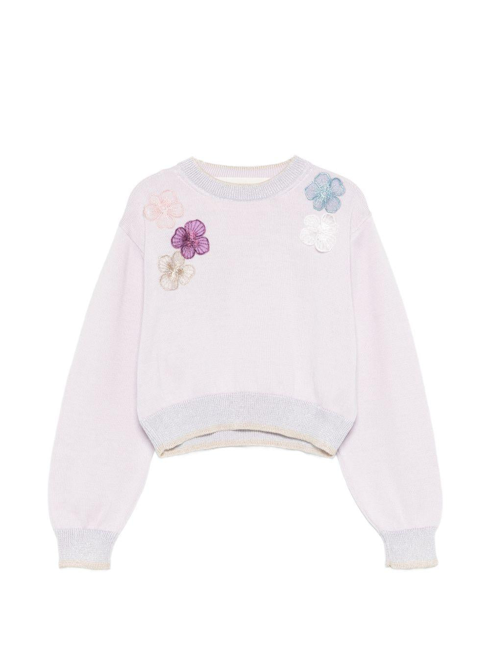 Maglione per bambina Simonetta lilla con applicazioni floreali SY9A20 X0018 545 SIMONETTA 