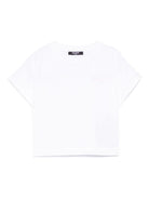 T-shirt con stampa logo per bambina Balmain Kids bianco con orlo dritto BW8A31 Z0116 100RS BALMAIN KIDS 