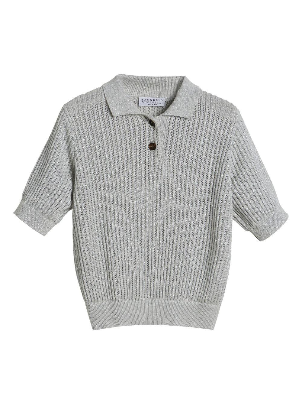 Polo in maglia con dettagli brillanti per bambino Brunello Cucinelli Kids grigio con orlo a coste BSTM20005 CP838 BRUNELLO CUCINELLI KIDS 