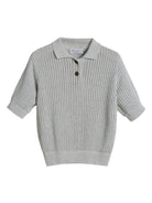 Polo in maglia con dettagli brillanti per bambino Brunello Cucinelli Kids grigio con orlo a coste BSTM20005 CP838 BRUNELLO CUCINELLI KIDS 
