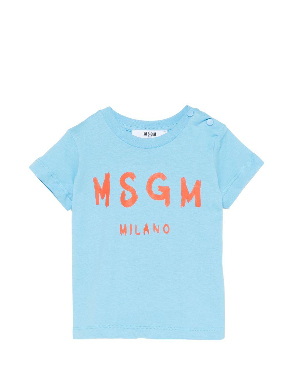 T-shirt per neonati MSGM Kids azzurra con logo sul davanti S6MSUNTH266 MS073 MSGM KIDS 
