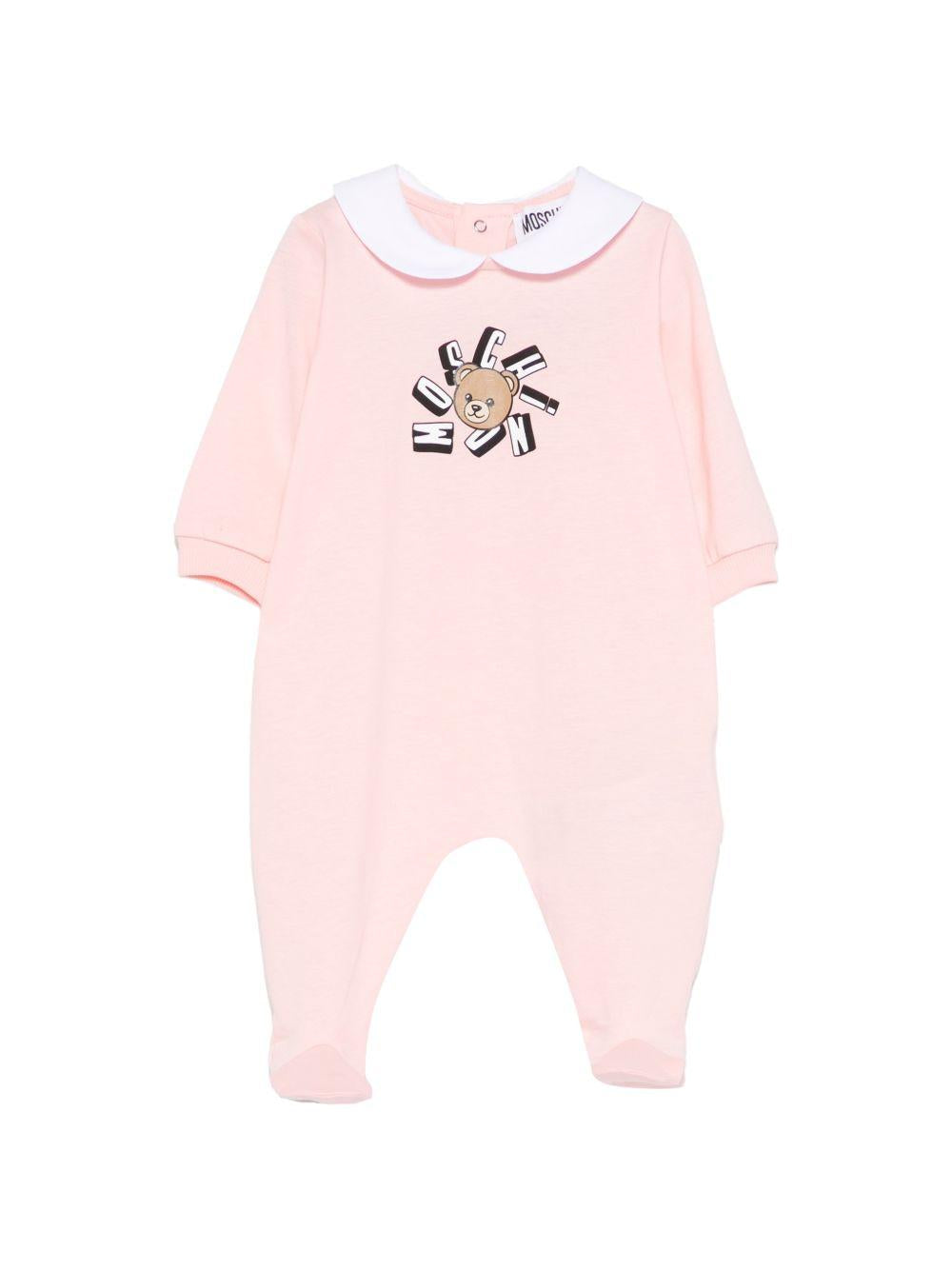 Pigiama per neonata Moschino Kids rosa con stampa grafica Teddy Bear MUT04QLAA02 50209 MOSCHINO KIDS 