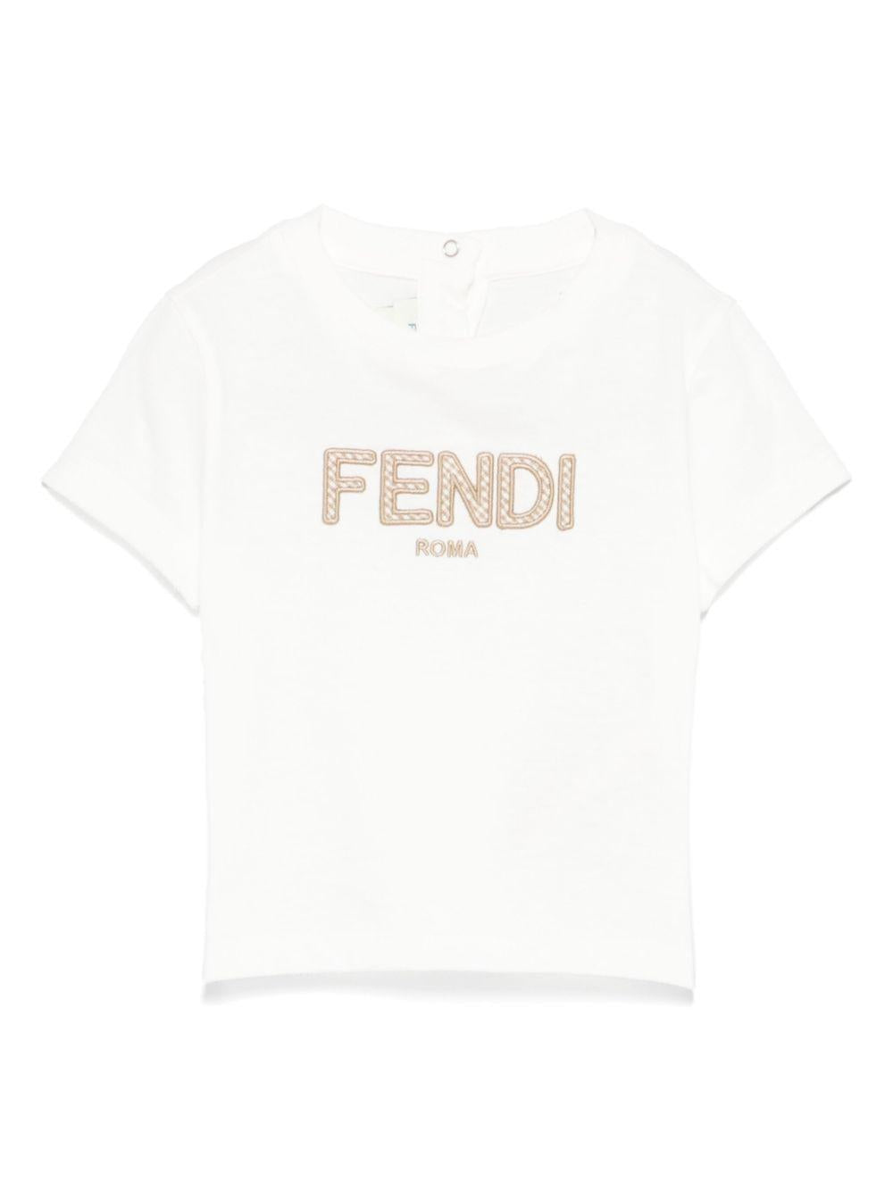 T-shirt con logo per neonata Fendi Kids bianco con orlo dritto BMI255 7AJ F1P2N FENDI KIDS 