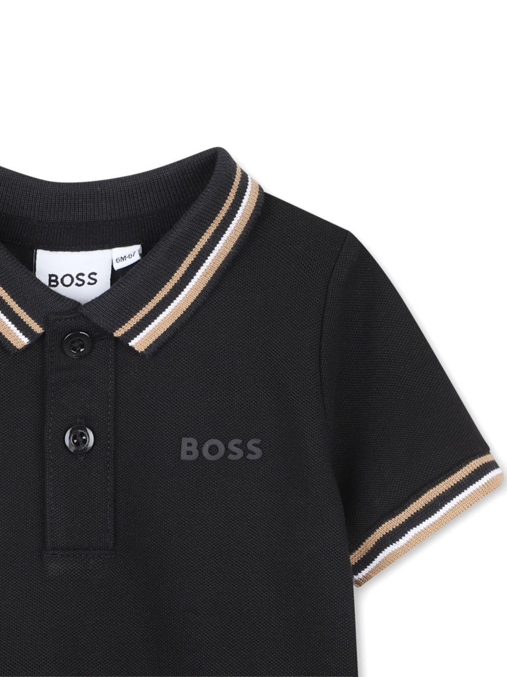 Polo per neonato Boss Kids nera con colletto a righe J52454 09B BOSS KIDS 