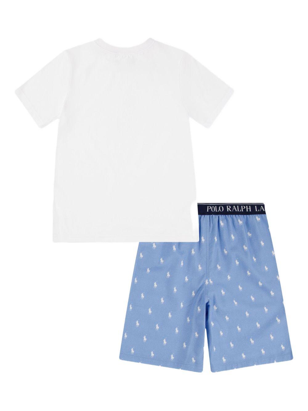 Pigiama per bambino Polo Ralph Lauren Kids bianco e azzurro con stampa Polo Pony P0141 BCS Ralph Lauren kids 